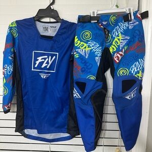 Youth Fly Racing Kinetic Rebel Blue Motocross Jersey and Pants Set - YM/20